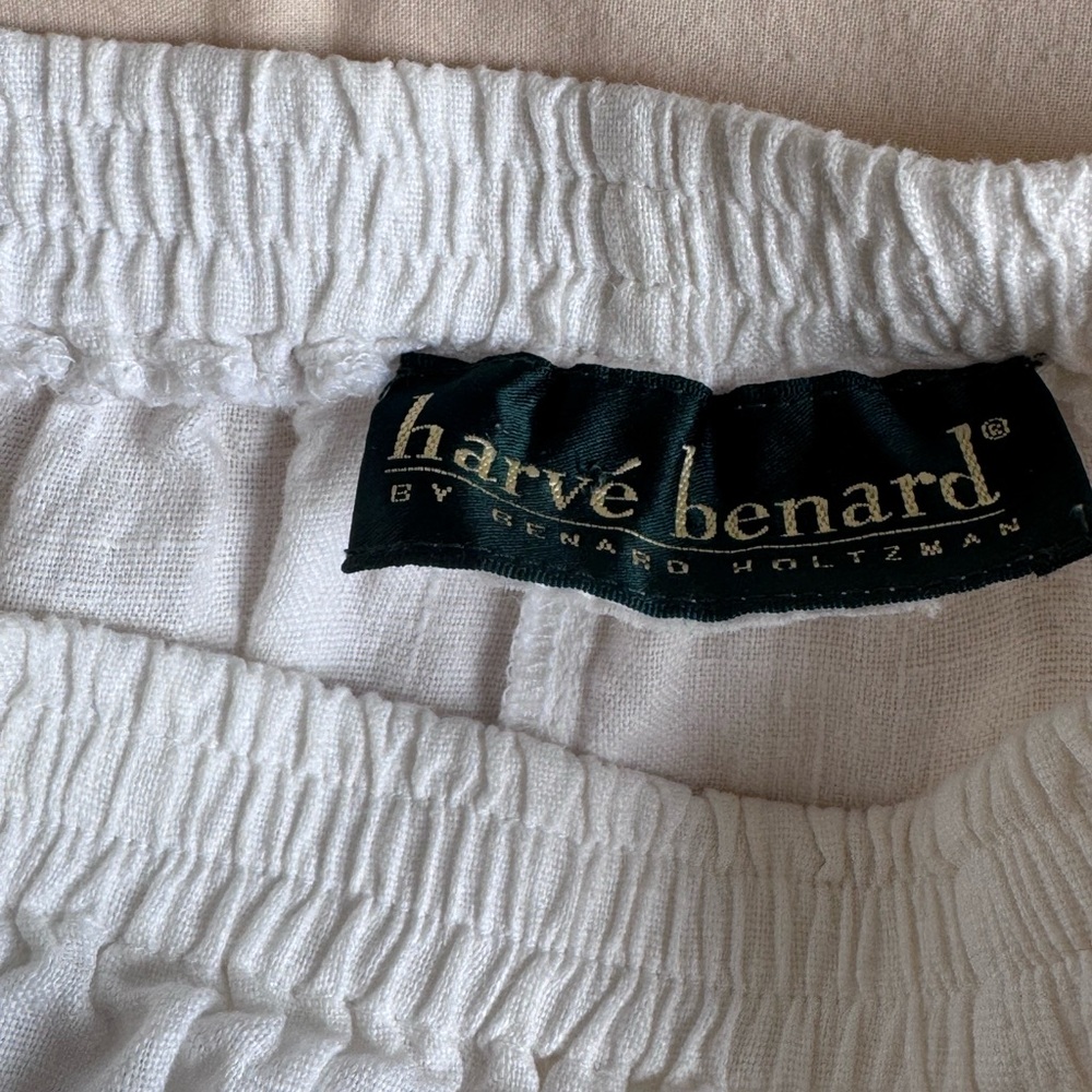 Harvé Benard | White Linen Blend Shorts |Elastic Waist Pockets Women | M/L - Picture 3 of 3